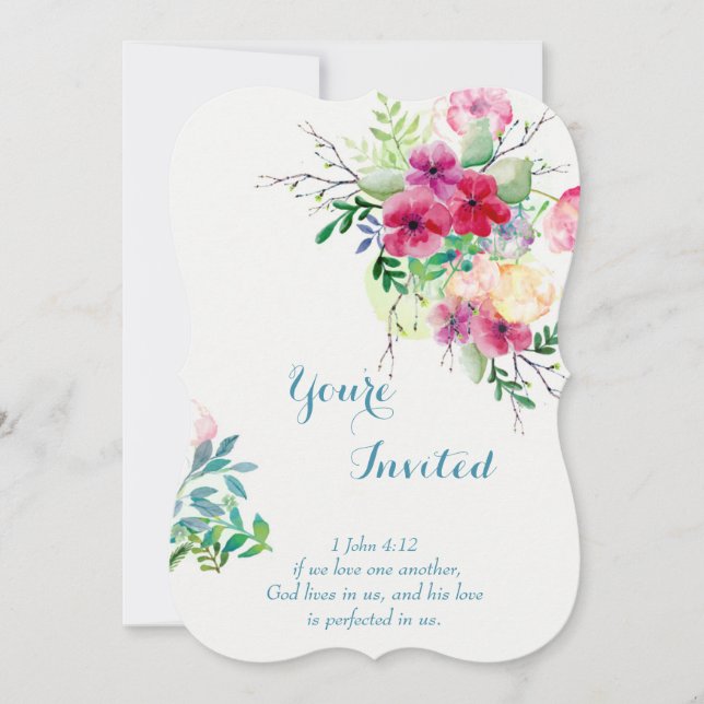 Invitación Escritura cristiana Boda romántico floral (Anverso)