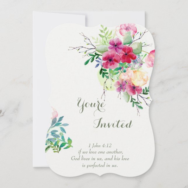 Invitación Escritura cristiana Boda romántico floral (Anverso)