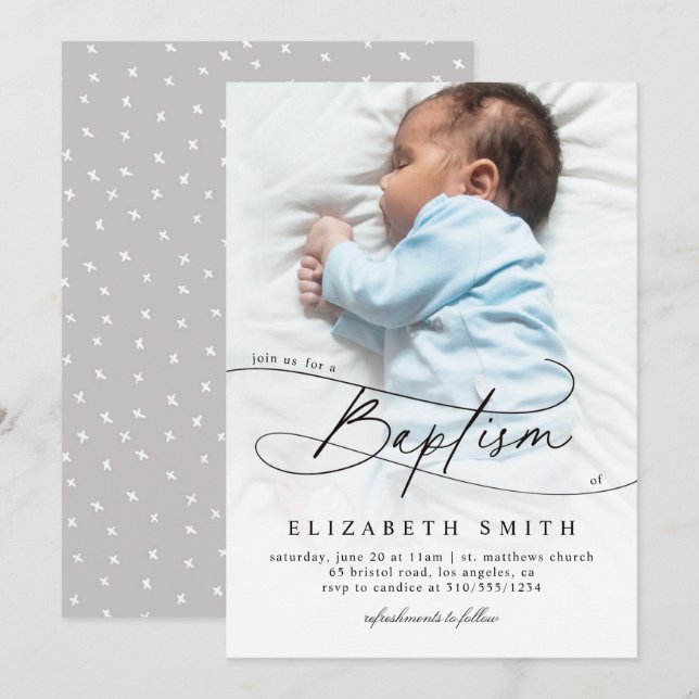 Invitación Escritura De Bautismo Elegante Personalizado Relig (Anverso / Reverso)