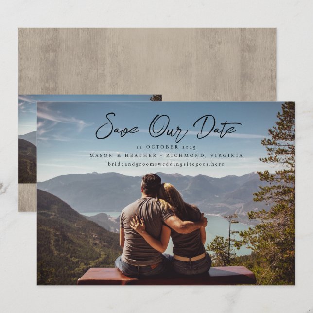 Invitación Escritura de mano rusa foto completa Guardar fecha (Anverso / Reverso)