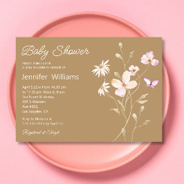 Invitación escritura elegante acuarela marrón floral ducha be