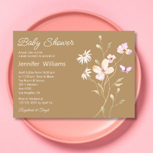Invitación escritura elegante acuarela marrón floral ducha be