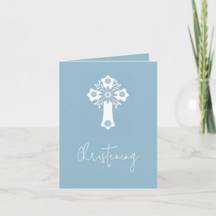 Invitación (escritura) Floral Cross Baptism Sky Bl
