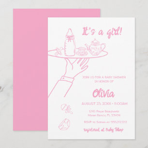 Invitación Escritura manuscrita con mano rosada Baby Shower c