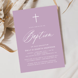 Invitación Escritura minimalista Purple Simple Baptism