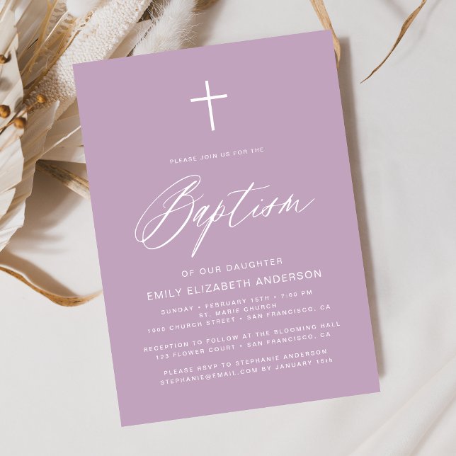 Invitación Escritura minimalista Purple Simple Baptism (Subido por el creador)