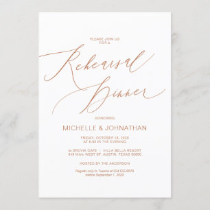 Invitación Escritura moderna, cobre, ensayo Boda Cena
