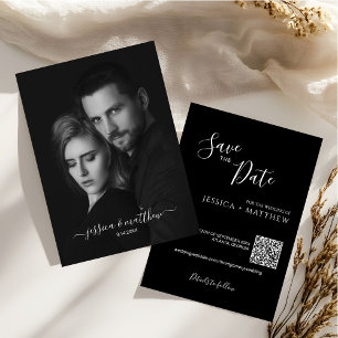 Invitación Escritura moderna Código QR de foto en blanco y ne
