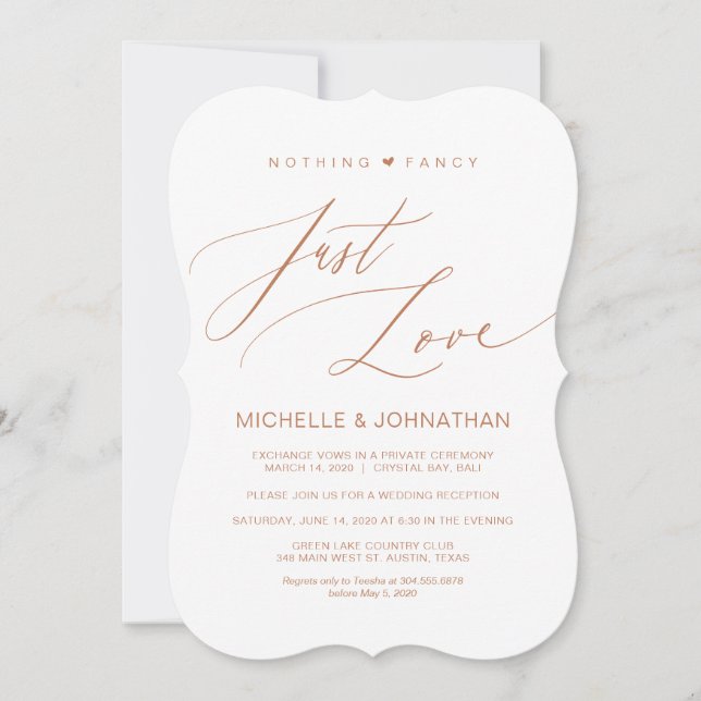 Invitación Escritura moderna, recepción de cobre y Boda (Anverso)