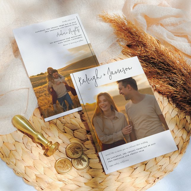 Invitación Escritura moderna tipografía clásica 2 fotos Boda (Subido por el creador)