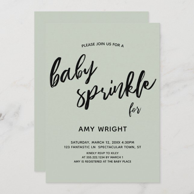 Invitación Escritura sencilla moderna a mano Bebé Sprinkle Sa (Anverso / Reverso)