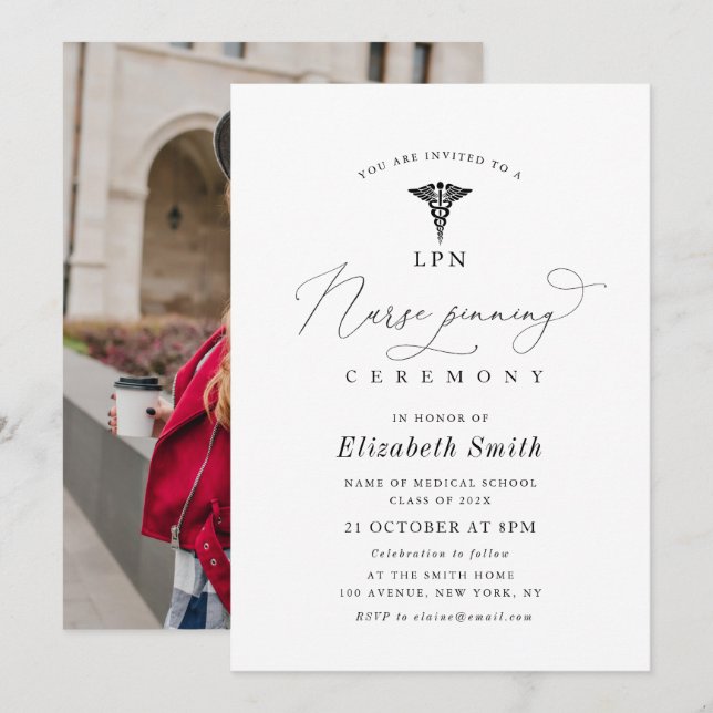 Invitación escritura simple ceremonia moderna de anclaje de e (Anverso / Reverso)