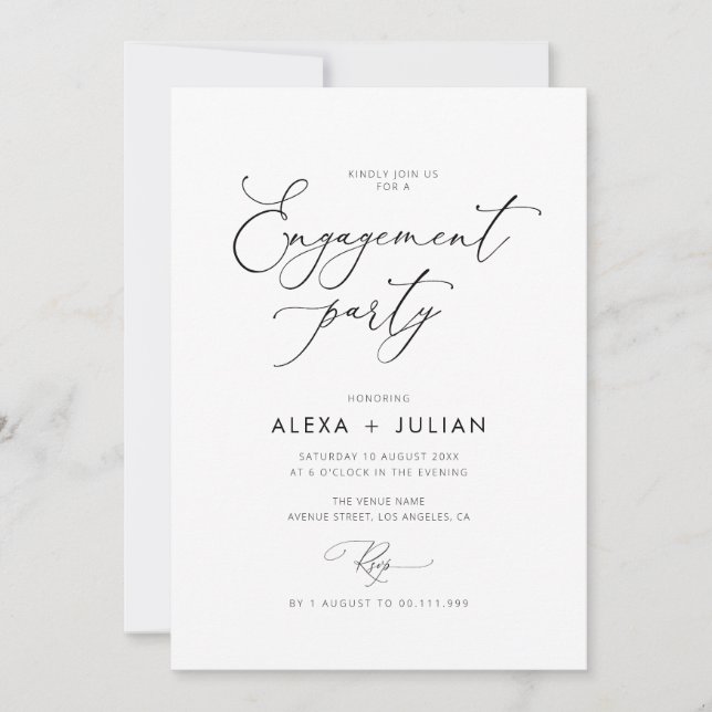 Invitación escritura simple y elegante en blanco y negro (Anverso)
