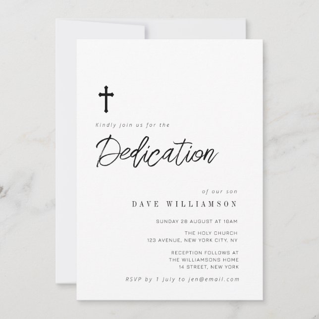 Invitación escritura tipográfica simple dedicatoria de bebé (Anverso)