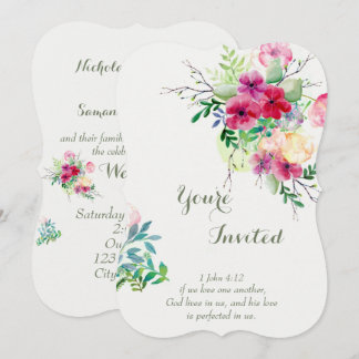 Invitación Escrituras cristianas románticas flores nupciales