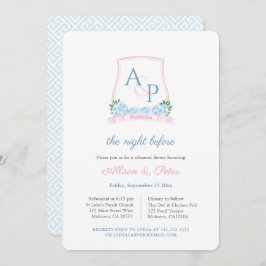 Invitación Escudo azul preppy Boda ensayo cena