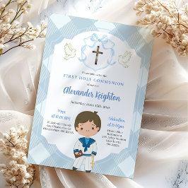 Invitación Escudo Azul Sailor Boy Primera Comunión Santa