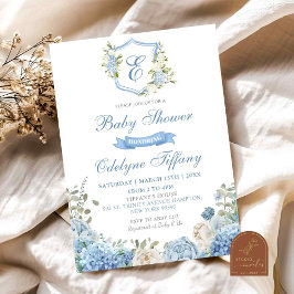 Invitación Escudo azul turbio Hydrangea Floral Baby Shower