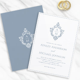 Invitación Escudo azul turbio Monograma Elegante Formal Boda