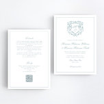 Invitación Escudo azul turbio QR RSVP Boda todo en uno<br><div class="desc">¿Planeando tu boda de ensueño? Esta elegante invitación a la boda todo en uno la hace fácil y hermosa. Con un escudo monogramado de color azul polvoriento pintado a mano suave sobre un fondo blanco, este diseño combina el encanto clásico con la comodidad moderna. Todo lo que necesitas está aquí:...</div>