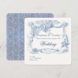 Invitación Escudo barroco azul polvoriento