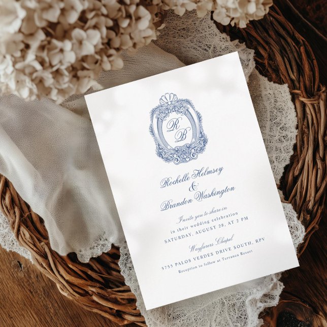 Invitación Escudo barroco Boda de la Antigüedad Azul Francesa (Subido por el creador)