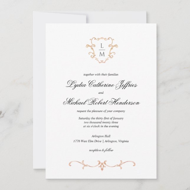 Invitación Escudo barroco | Boda de monograma (Anverso)