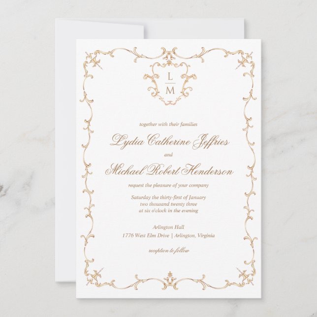 Invitación Escudo barroco | Boda de monograma (Anverso)