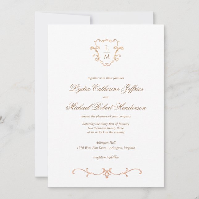Invitación Escudo barroco | Boda de monograma (Anverso)