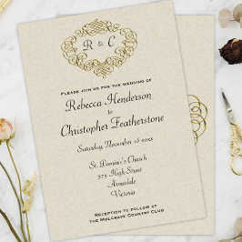 Invitación Escudo Boda Dorado Monogrammed Elegance Boda
