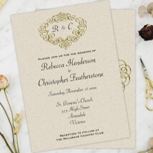 Invitación Escudo Boda Dorado Monogrammed Elegance Boda