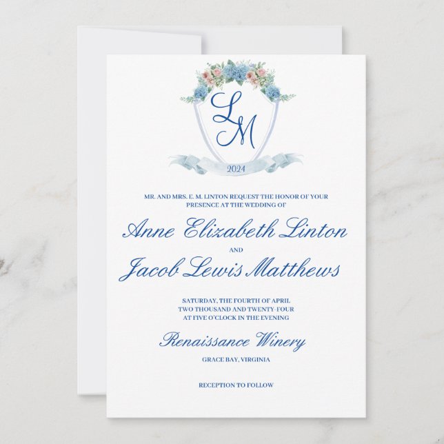 Invitación Escudo Boda personalizada con Hydrangea (Anverso)