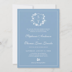 Invitación Escudo botánico Dusty Blue Boda Código QR