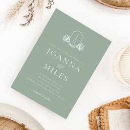 Invitación Escudo botánico Sage Green Monograma