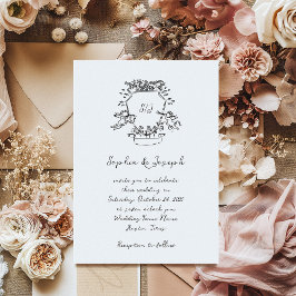 Invitación Escudo caprichoso de mano con monograma | BODA