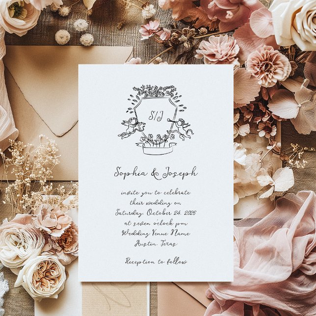 Invitación Escudo caprichoso de mano con monograma | BODA (Subido por el creador)