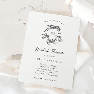 Invitación Escudo caprichoso   Ducha de novia negra y blanca