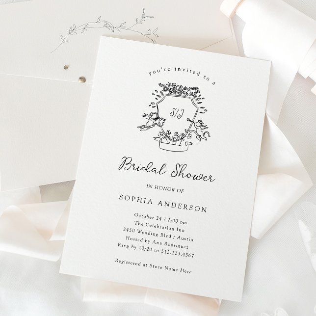 Invitación Escudo caprichoso | Ducha de novia negra y blanca (Subido por el creador)