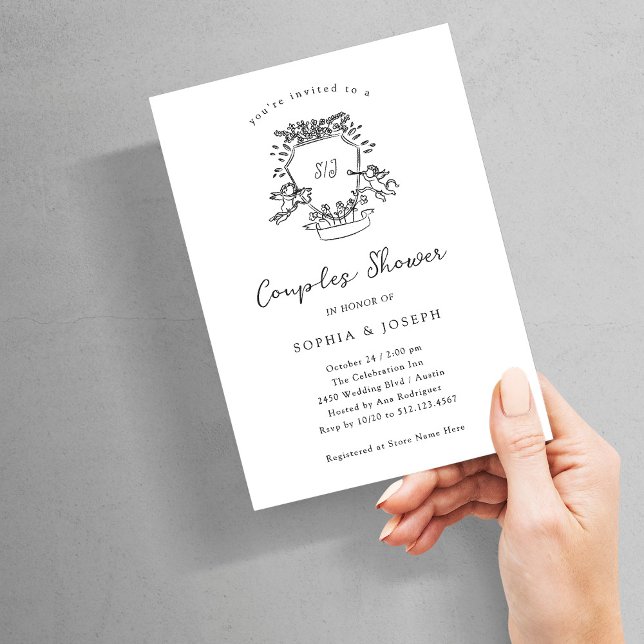 Invitación Escudo caprichoso | Ducha de parejas negras y blan (Subido por el creador)