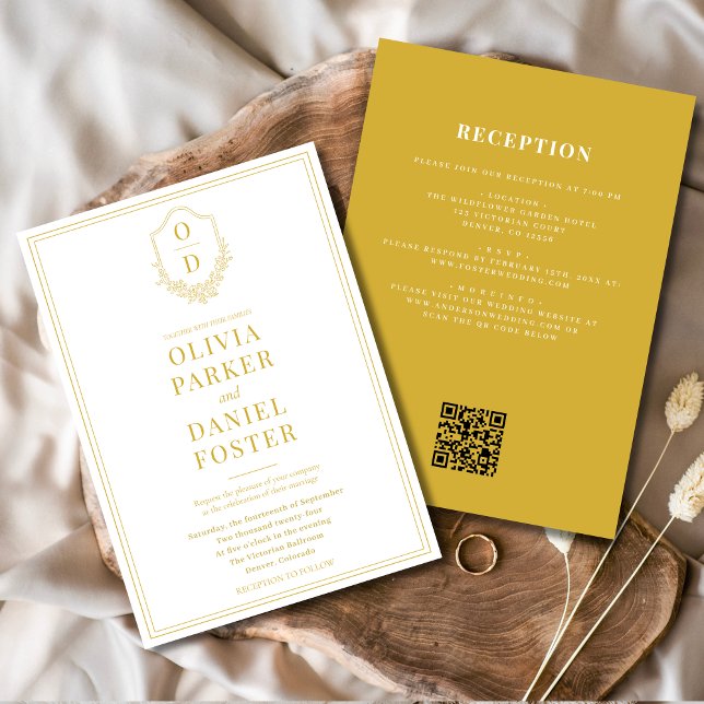 Invitación Escudo Champagne Gold Boda de código QR (Subido por el creador)