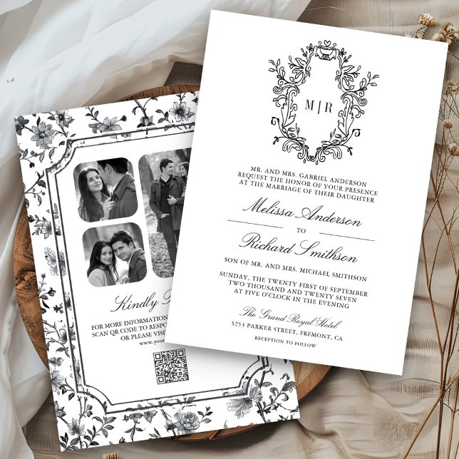 Invitación Escudo chino blanco y negro Boda de código QR (Subido por el creador)