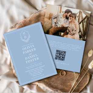 Invitación Escudo Clásico de código QR Boda de fotografía azu