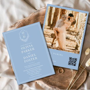 Invitación Escudo Clásico de código QR Boda de fotografía azu