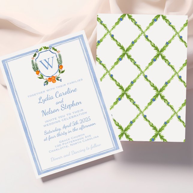 Invitación Escudo de acuarela de Citrus, Boda Chinoiserie (Subido por el creador)
