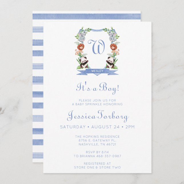 Invitación Escudo de animales de la jungla es un niño que roc (Anverso / Reverso)