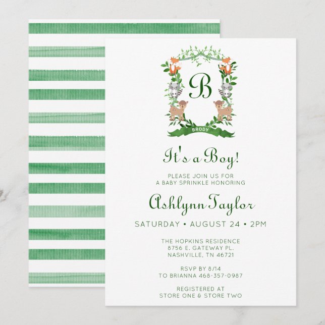 Invitación Escudo de animales forestales es un niño que roce (Anverso / Reverso)