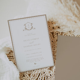 Invitación Escudo de Boda de monograma beige de las vides inm