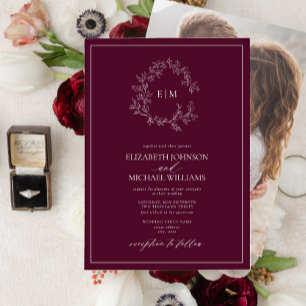 Invitación Escudo de Borgoña  Monograma Boda fotográfico