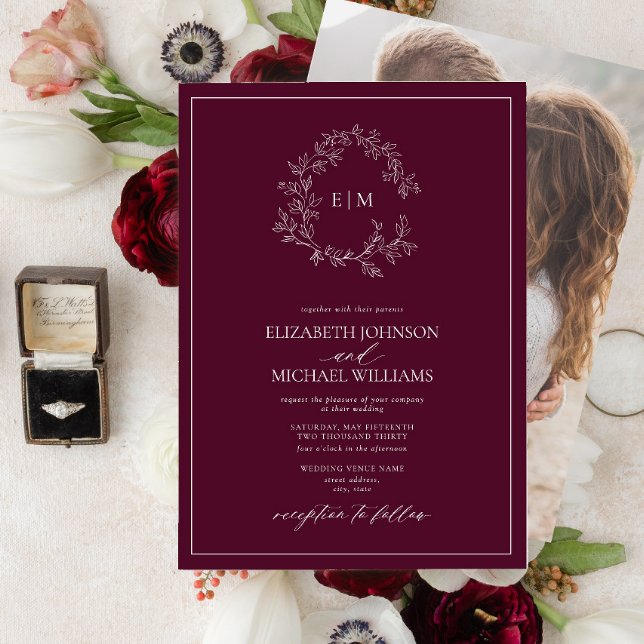 Invitación Escudo de Borgoña  Monograma Boda fotográfico (Subido por el creador)