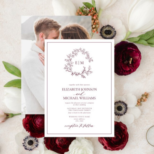 Invitación Escudo de Borgoña  Monograma Boda fotográfico (Subido por el creador)